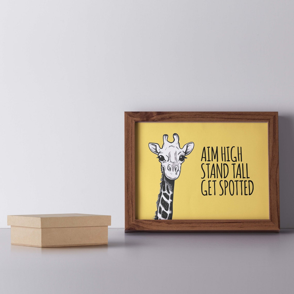 Aim High Stand Tall Giraffe Inspirational Yellow Motivational Poster - Image 2