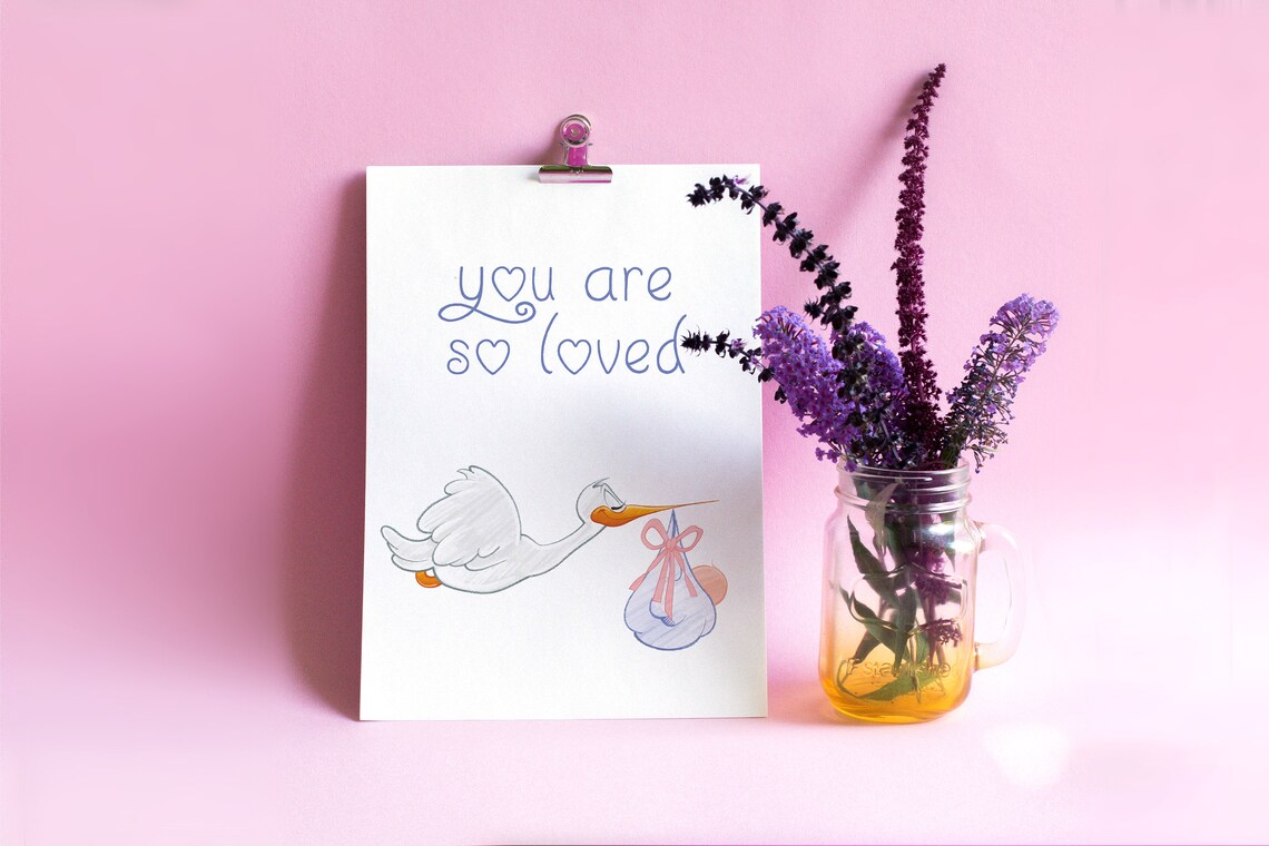 You Are So Loved Stork Baby Shower Newborn Gift Nursery Poster