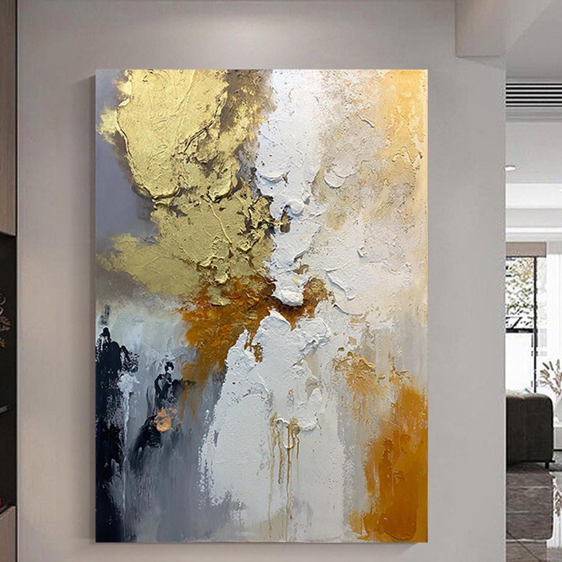 Abstract Gold and White Textured Impasto Modern Luxury Wall Art Poster