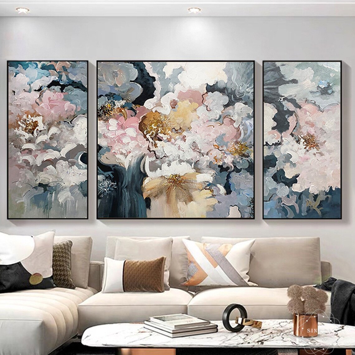 Pink Flower Abstract Christmas Art Print, Living Room Decor
