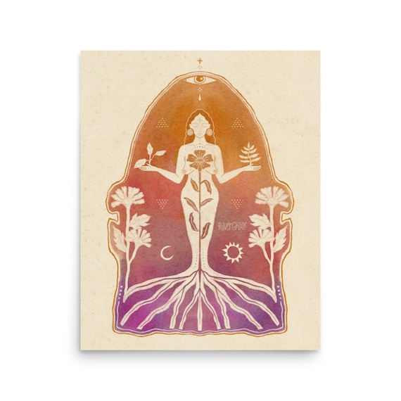 Self Love Mother Nature Goddess Art Print, Folk Style