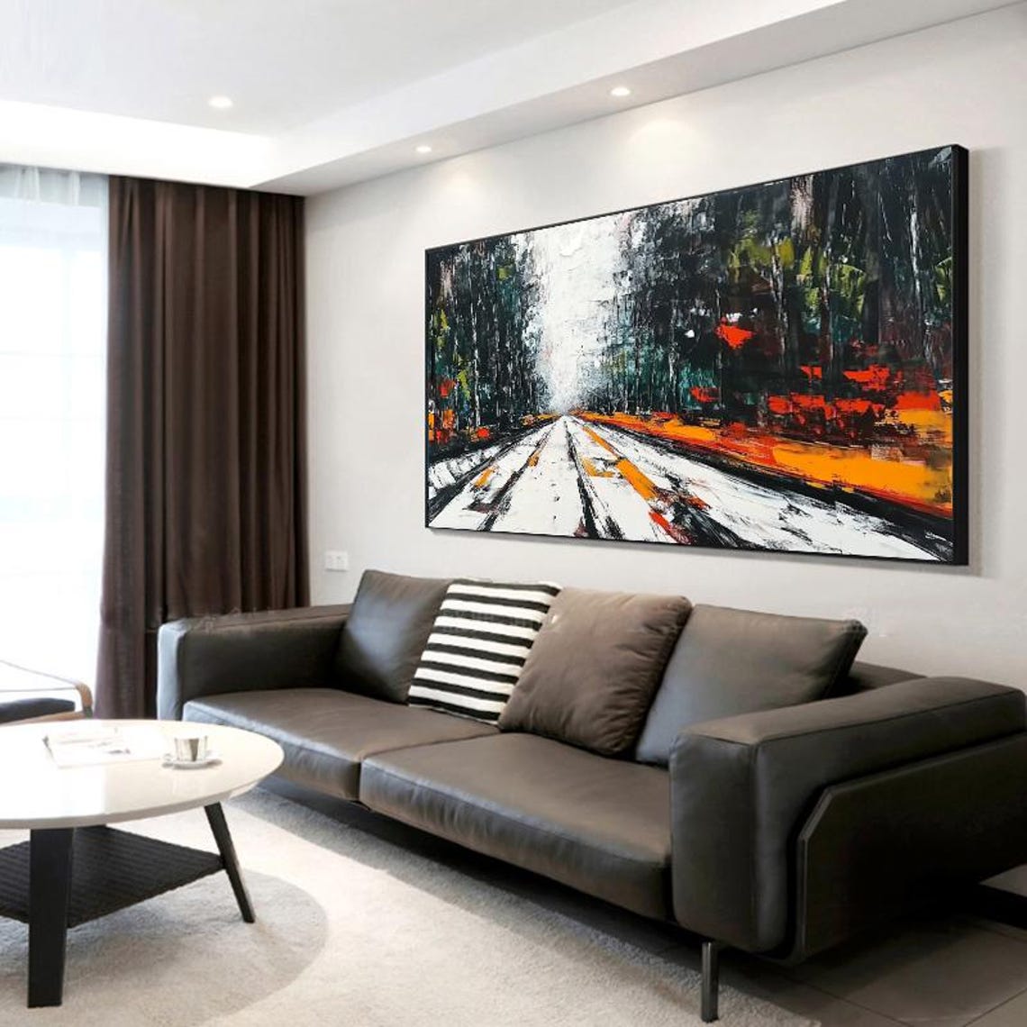 Dark Forest Road Glowing With a Fiery Orange Sunset Panoramic Poster - Image 5