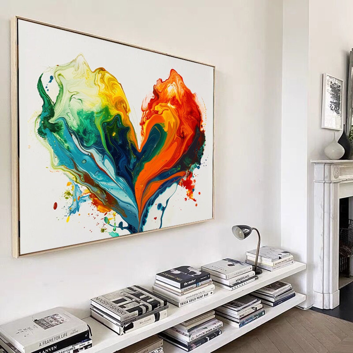 Rainbow Fluid Heart Shape Abstract Watercolor Love Art Painting Poster - Image 5