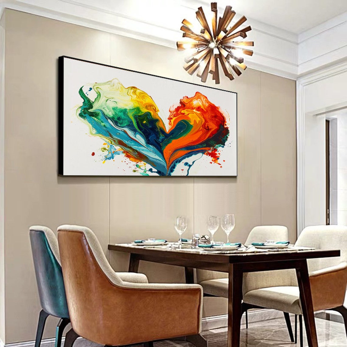 Rainbow Fluid Heart Shape Abstract Watercolor Love Art Painting Poster - Image 3