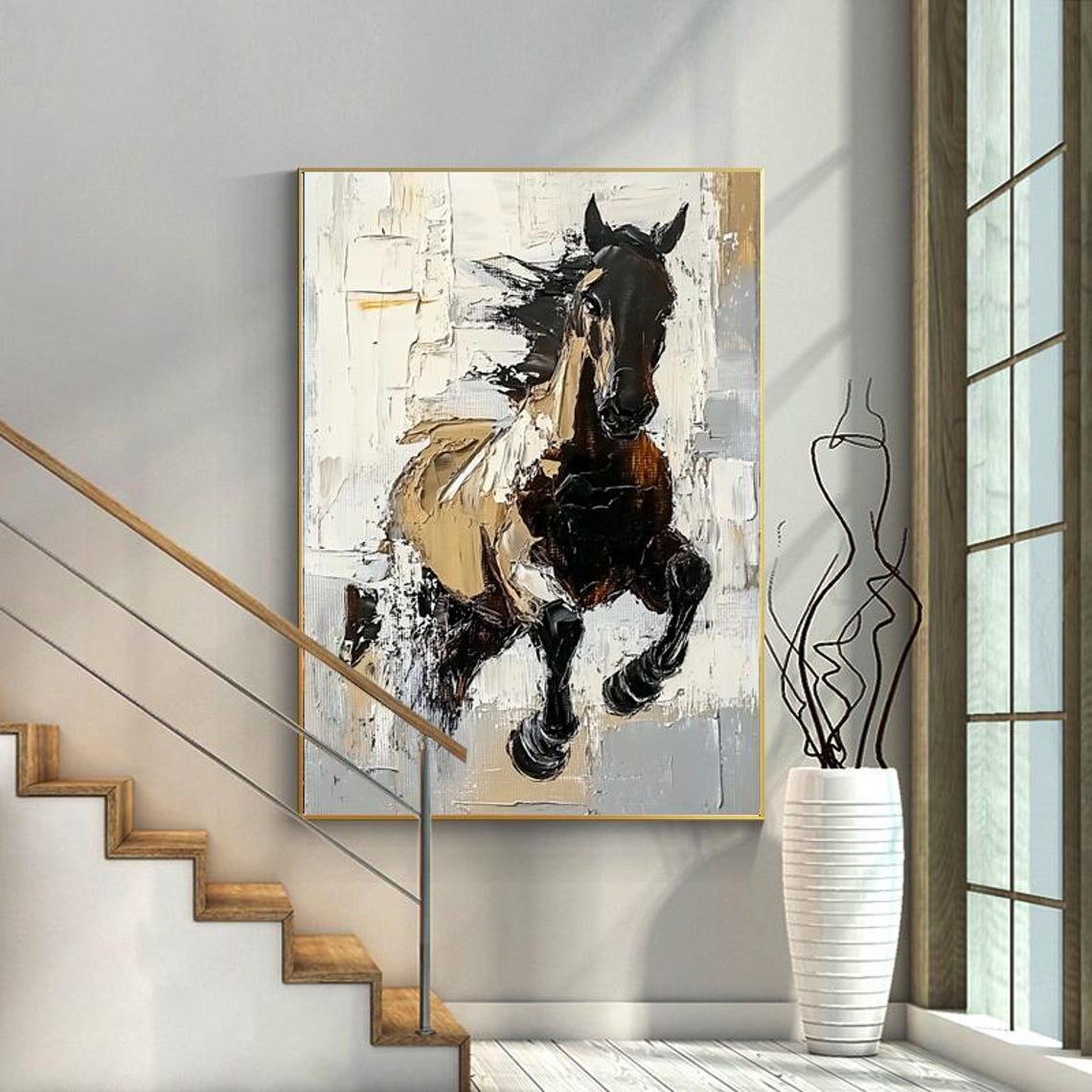 Majestic Galloping Horse in Abstract Oil Painting Motion Poster - Image 2