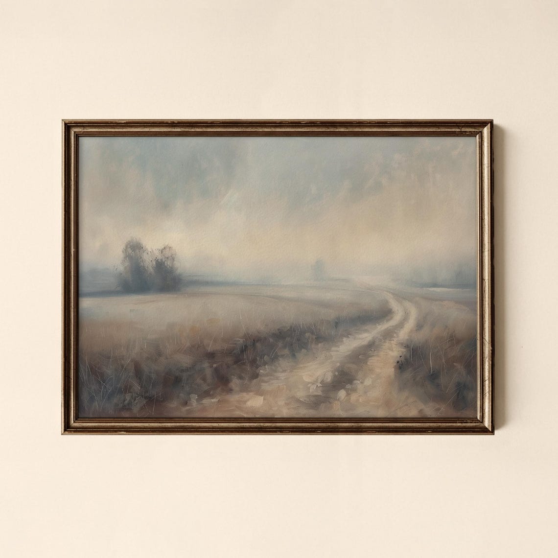 Vintage Misty Country Path Through Soft Atmospheric Field Poster