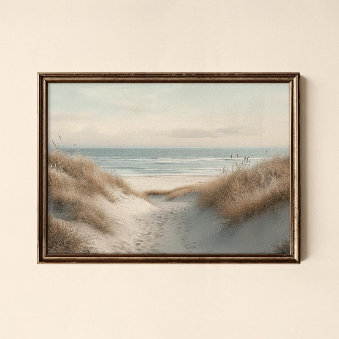 Sandy Dune Footpath To The Sea Tranquil Coastal Scene Art Print