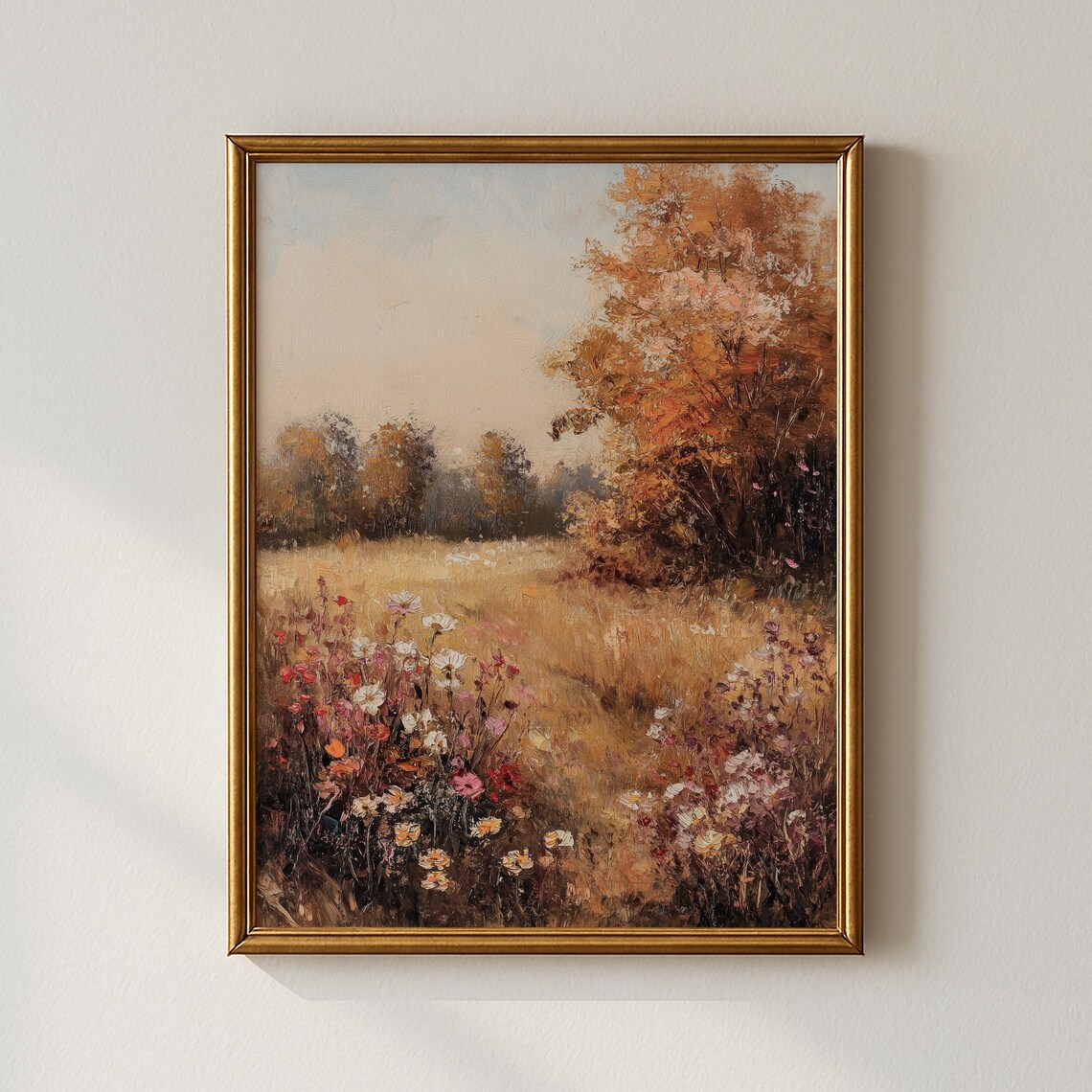 Autumn Wildflower Meadow Golden Grasses Vintage Painting Poster