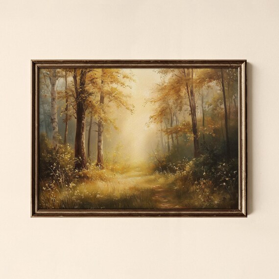 Autumn Golden Forest Path Vintage Fall Woodland Nature Poster