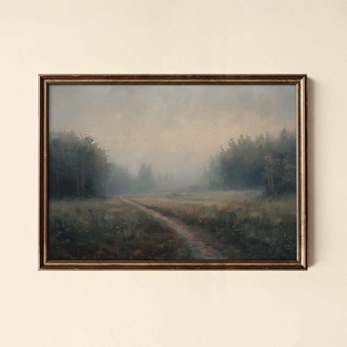 Foggy Misty Meadow Path Tranquil Morning Field Landscape Print