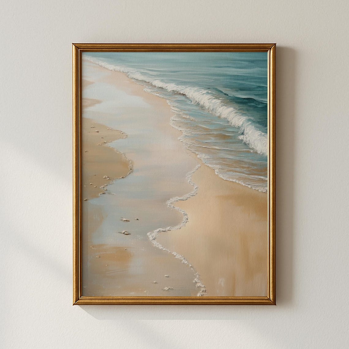 Aerial Beach Waves Sandy Shoreline Coastal Minimalist Ocean Print