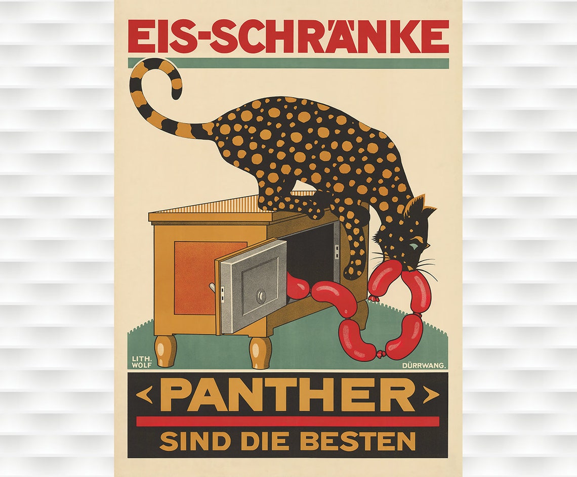 Panther Ice Box Spotted Cat Sausages German Vintage Ad Poster