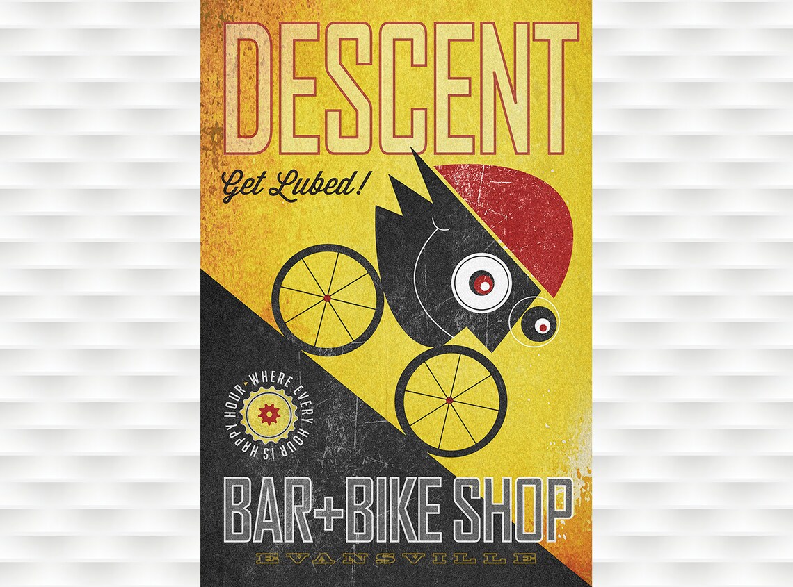 Descent Bar and Bike Shop Evansville Retro Cycling Poster Get Lubed