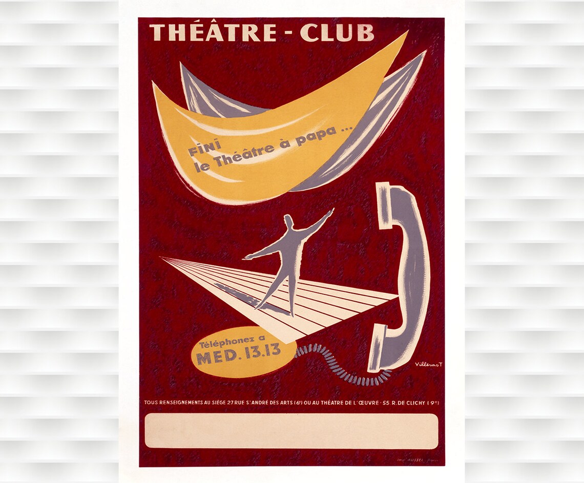 Theatre Club Paris Fini le Theatre a Papa Mid Century Vintage Poster
