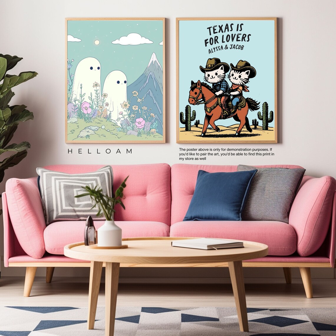 Texas Is For Lovers Cowboy Cats Horse Personalized Couple Names Print - Image 2