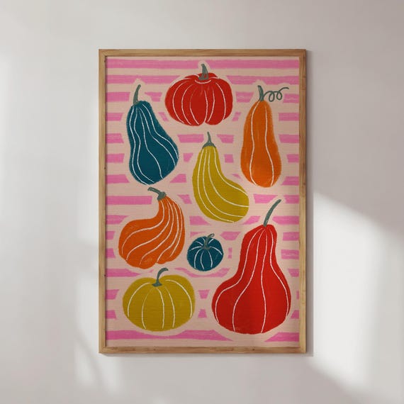 Colorful Stripes Pumpkin Thanksgiving Wall Art Dopamine Autumn Decor