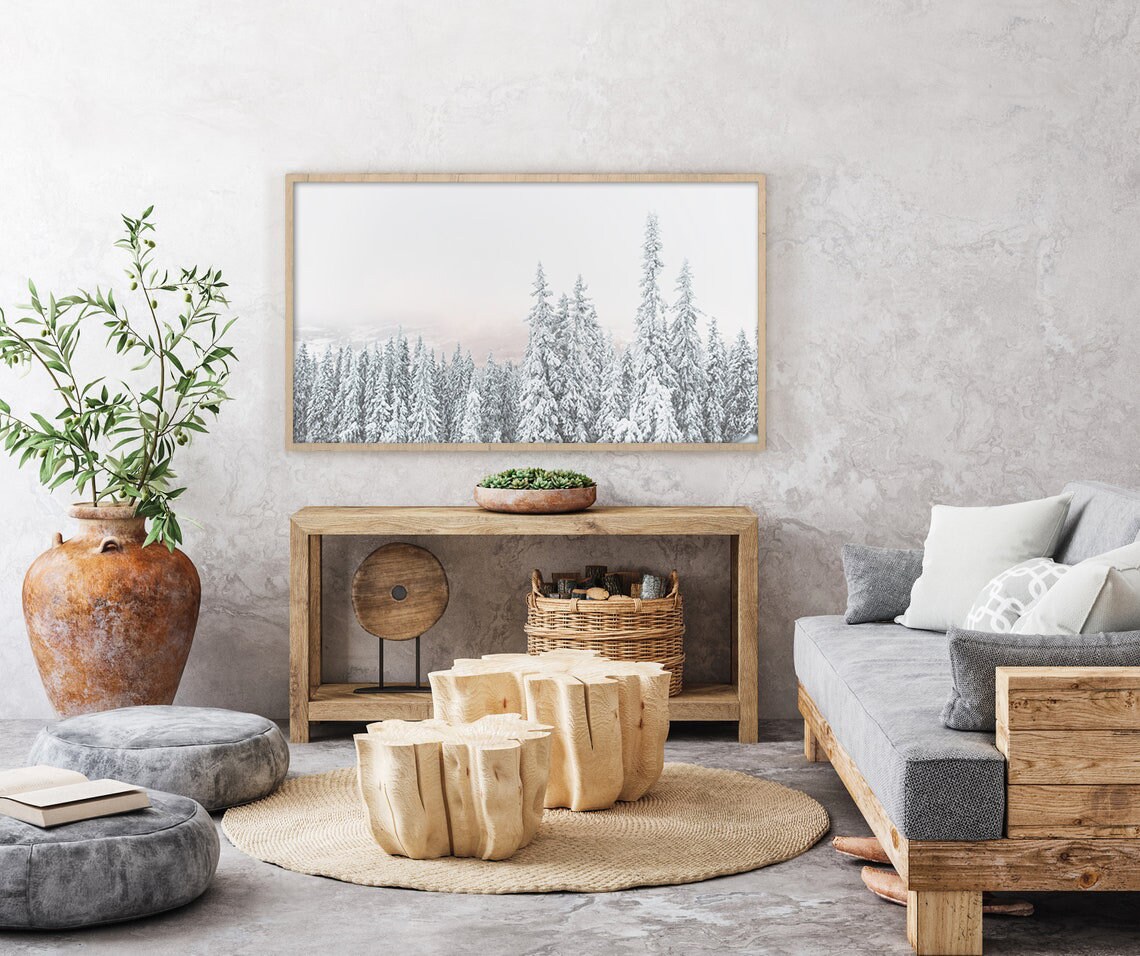 Snowy Trees Christmas Art Print for TV Wall - Image 2