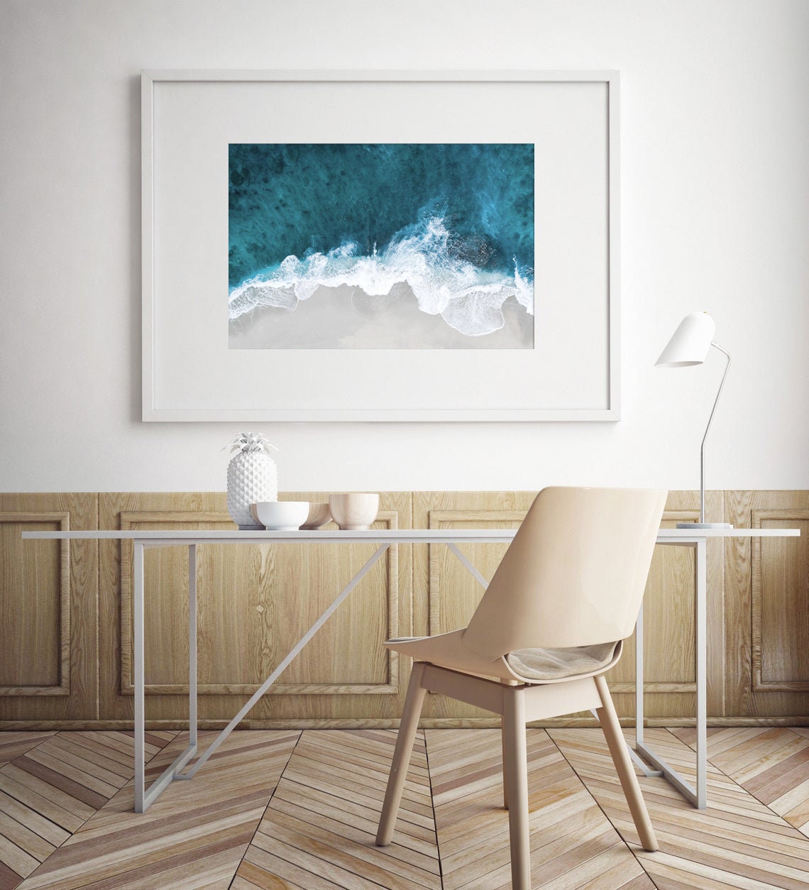 Aerial Turquoise Ocean Waves White Sand Beach Photography Poster - Image 2