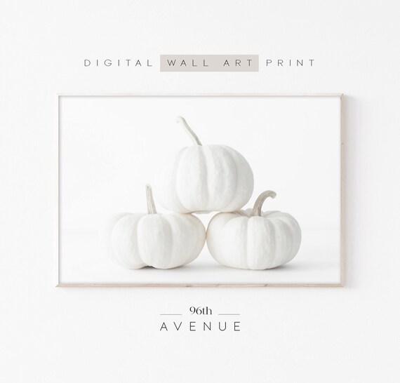 White Pumpkin Print, Neutral Autumn Decor
