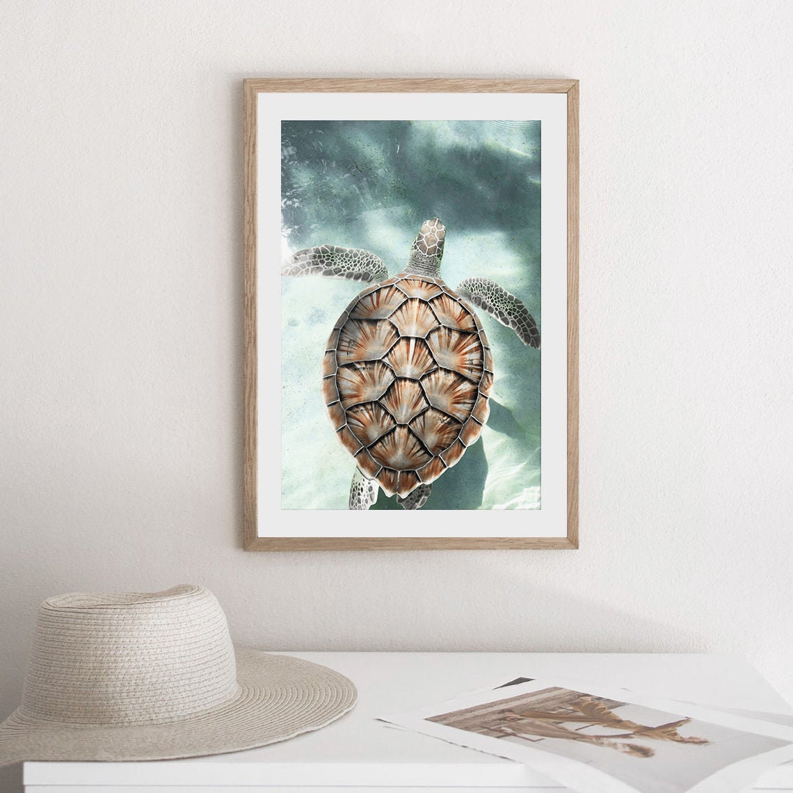 Sea Turtle Gliding Over Shallow Turquoise Water Wildlife Print - Image 2