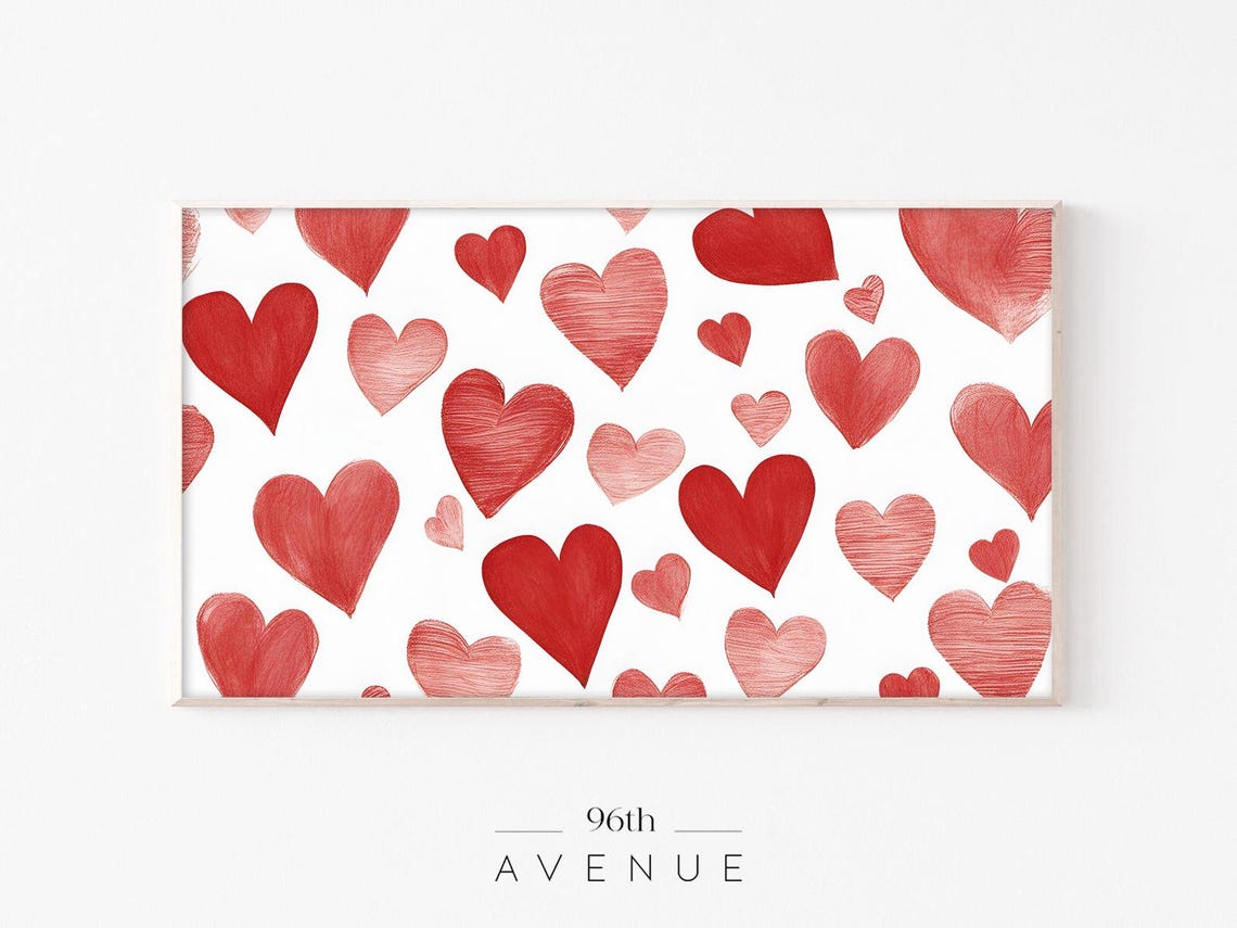 Red Hearts Sketch Pattern Valentine Romantic Heart Art Wall Poster