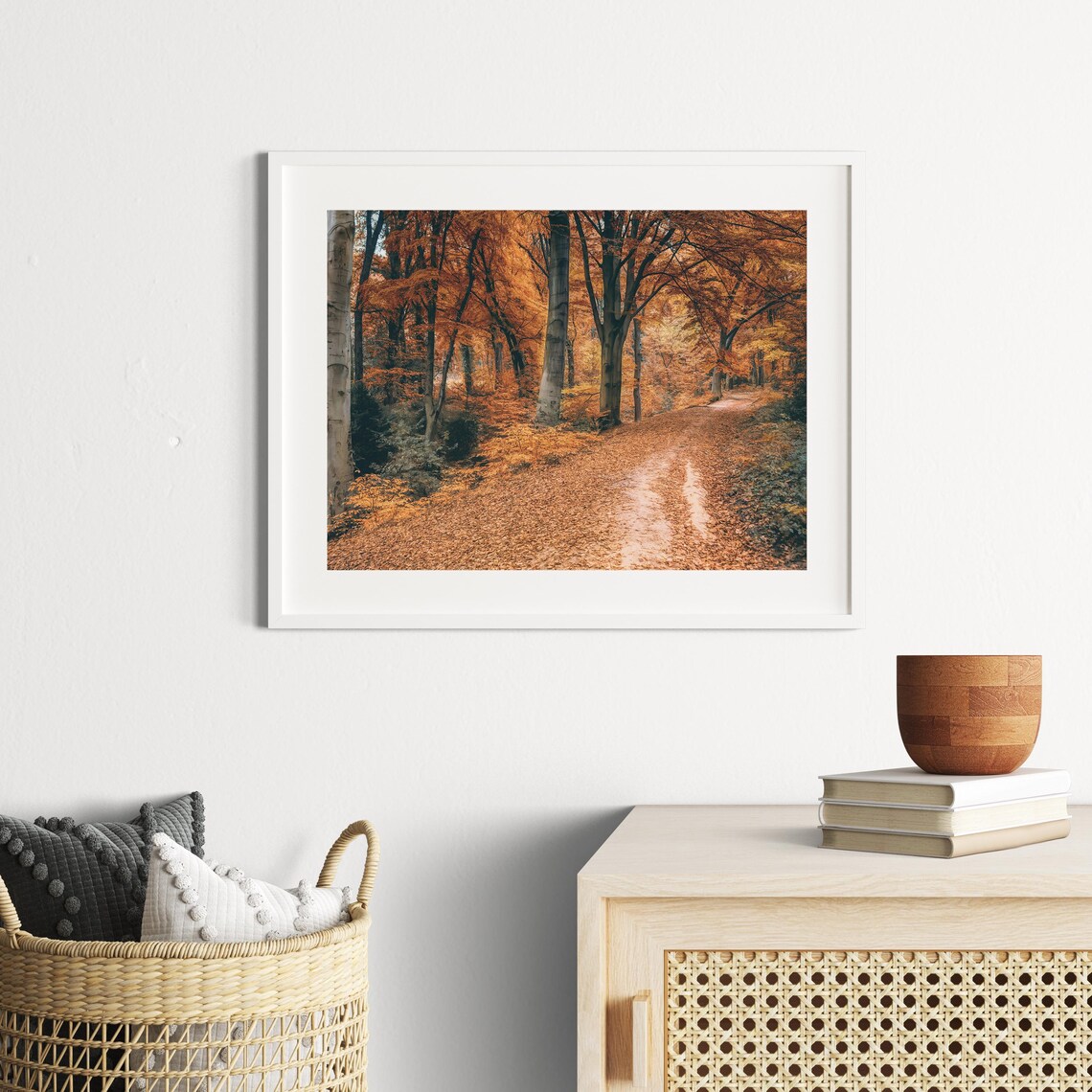 Golden Autumn Forest Path Fallen Leaves Woodland Trail Poster - Image 2