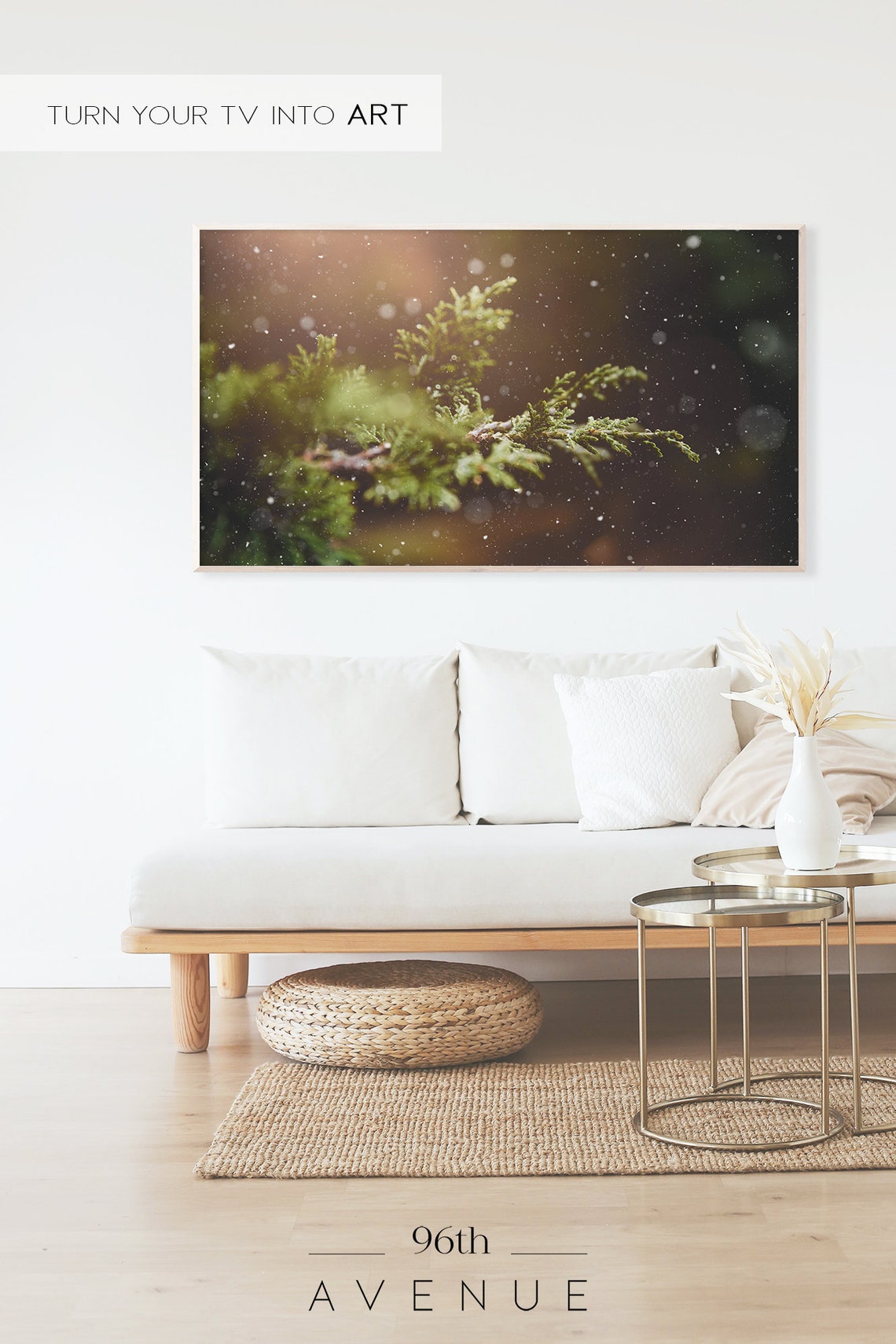 Snow Falling on Pine Branch Warm Winter Bokeh Light Nature Poster - Image 2