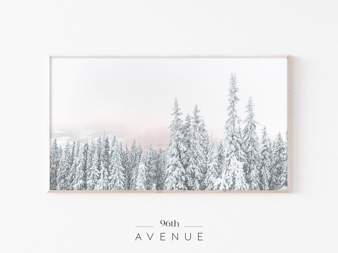 Snowy Trees Christmas Art Print for TV Wall