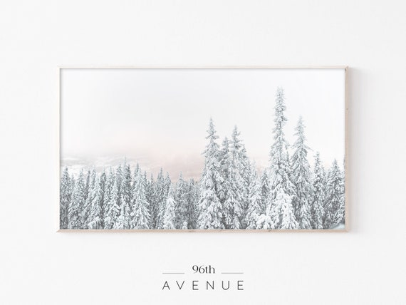 Snowy Trees Christmas Art Print for TV Wall
