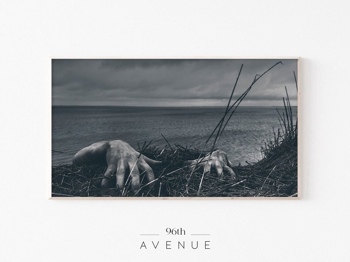 Zombie Hands Rising Dark Shore Eerie Horror Movie Photo Poster