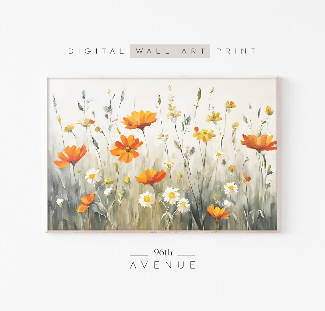 Orange Poppies And White Daisies Wildflower Meadow Watercolor Poster