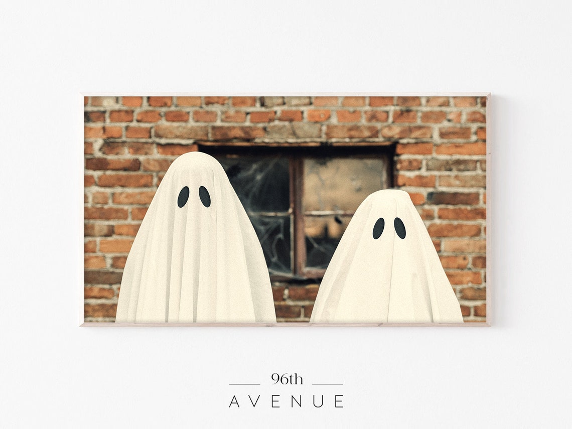 Two Sheet Ghosts Brick Wall Cute Spooky Happy Halloween Poster