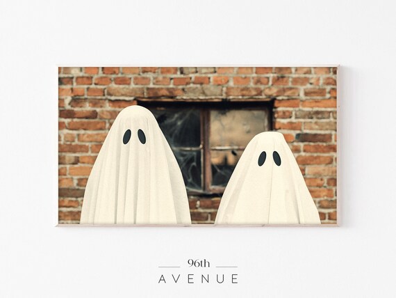 Two Sheet Ghosts Brick Wall Cute Spooky Happy Halloween Poster