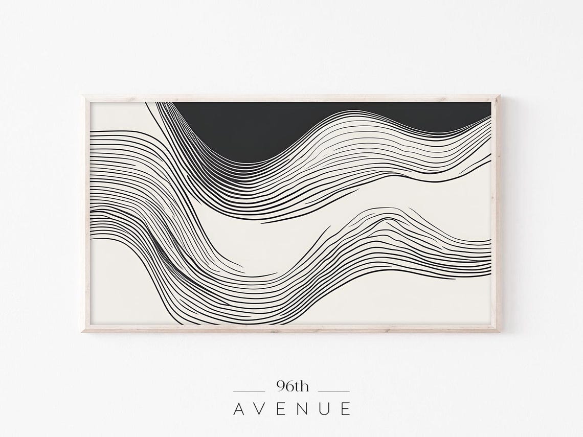 Neutral Modern Abstract Line Drawing Waves Minimalist Art Poster
