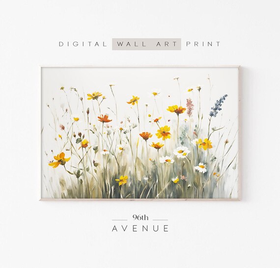 Yellow Orange Wildflower Meadow Watercolor Daisies Rustic Wall Poster