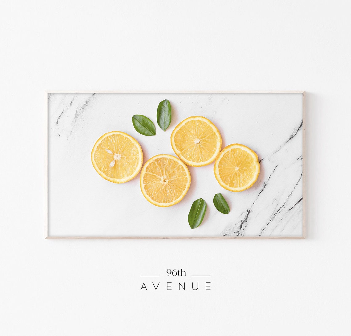 Lemon Slices White Marble Minimalist Summer Kitchen Art Poster