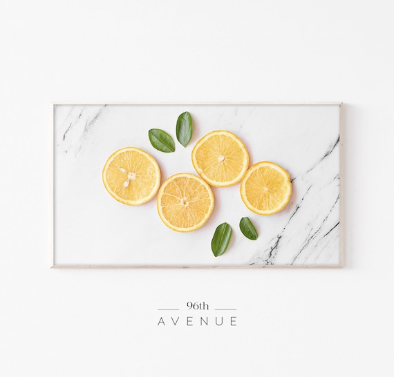 Lemon Slices White Marble Minimalist Summer Kitchen Art Poster
