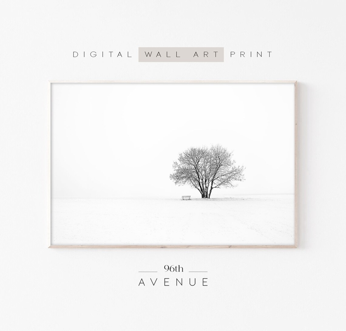 Black And White Tree Art, Minimalist Landscape Print