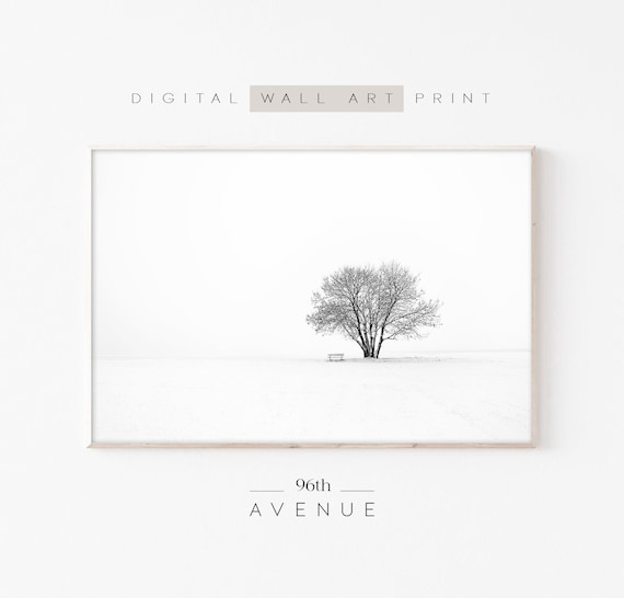 Black And White Tree Art, Minimalist Landscape Print