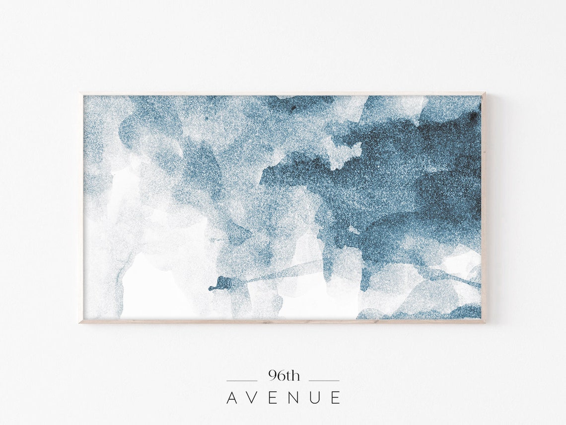Deep Blue Abstract Watercolor Wash Moody Coastal Minimal Poster