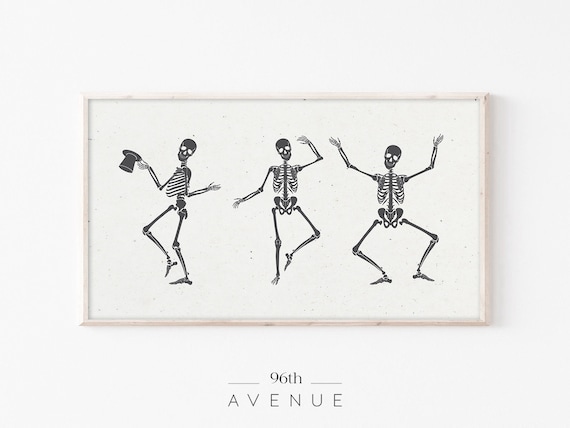 Dancing Skeletons Illustration Playful Halloween Party Poster