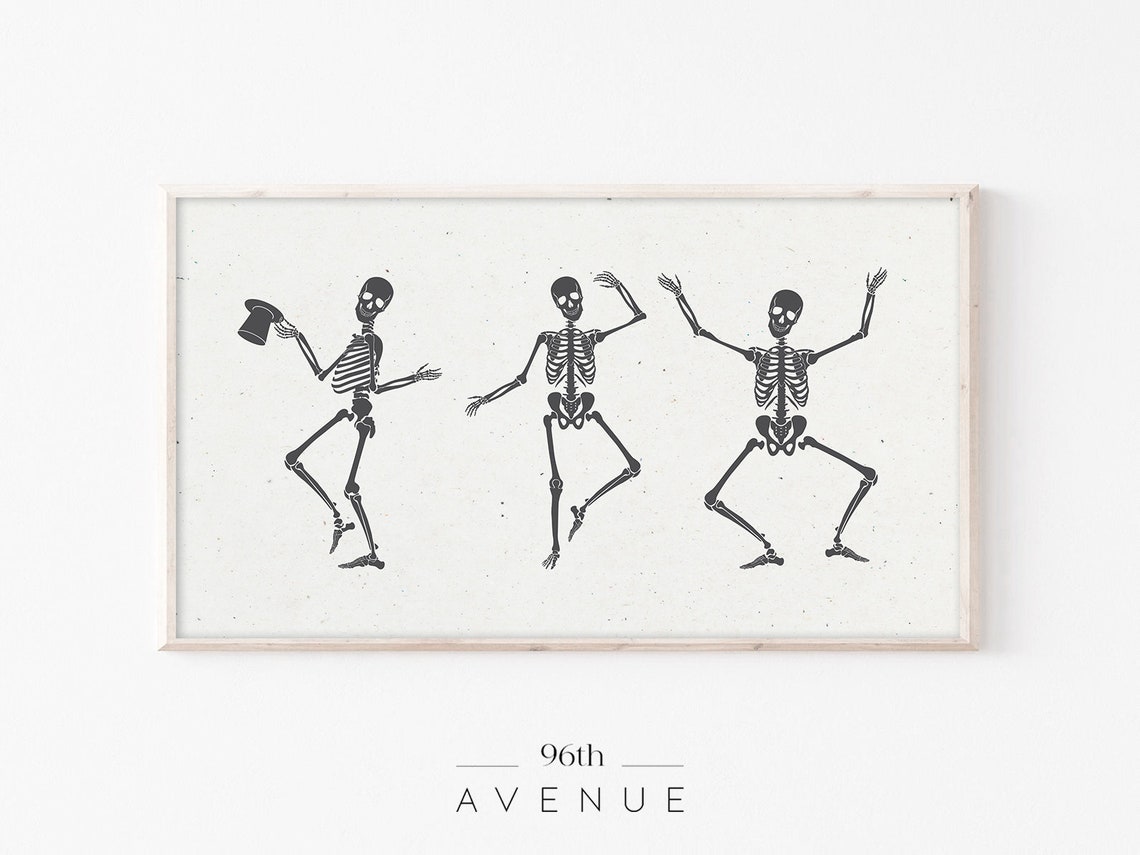 Dancing Skeletons Illustration Playful Halloween Party Poster
