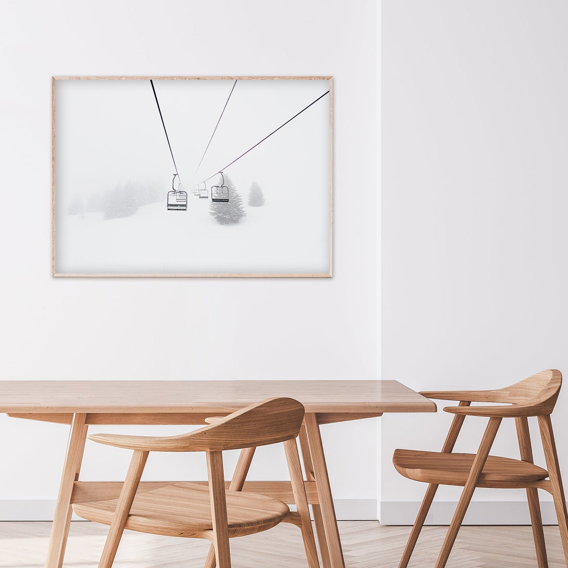 Ski Lift Cables Minimalist Chairlift Foggy Snowy Mountain Poster - Image 2