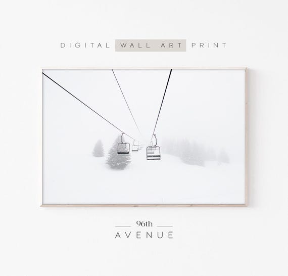Ski Chair Lift Print, Minimalist Winter Decor