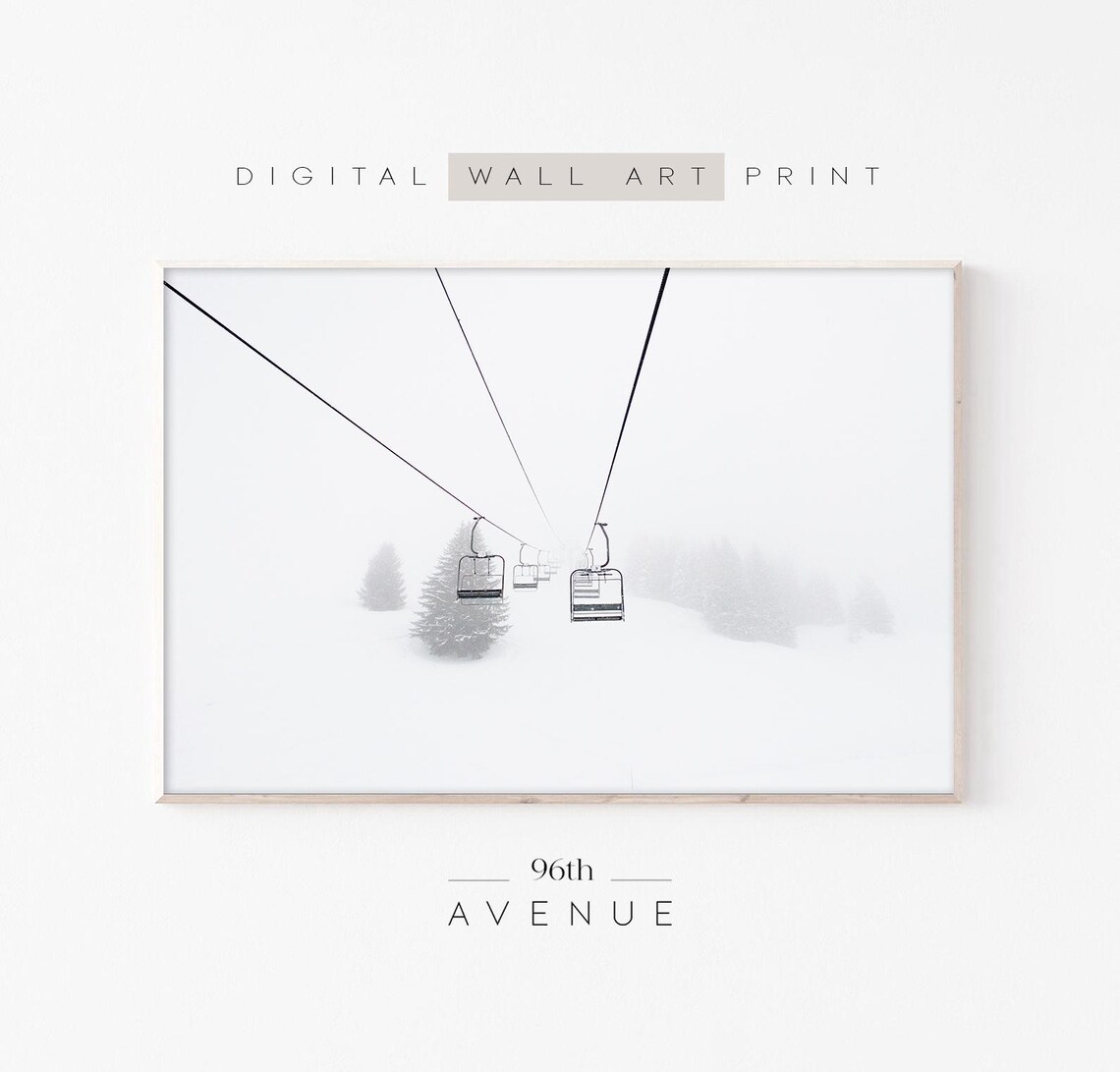 Ski Chair Lift Print, Minimalist Winter Decor
