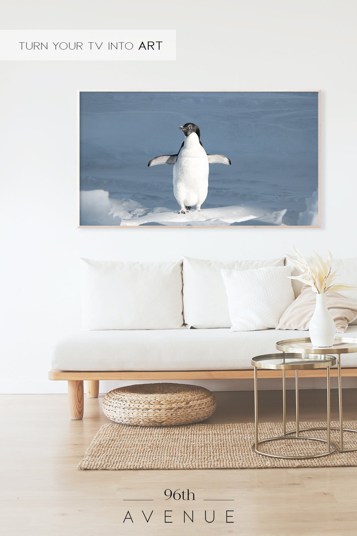Adelie Penguin Standing on Snow Blue Arctic Wildlife Art Poster - Image 2