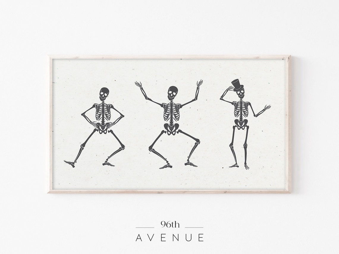 Three Dancing Skeletons in Black on Cream Funny Halloween Poster