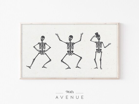 Three Dancing Skeletons in Black on Cream Funny Halloween Poster