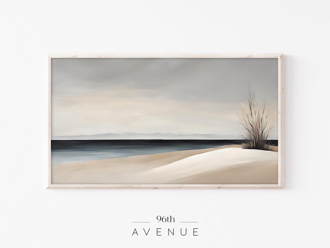 Dark Moody Minimalist Coastal Beach Seascape Modern Art Poster