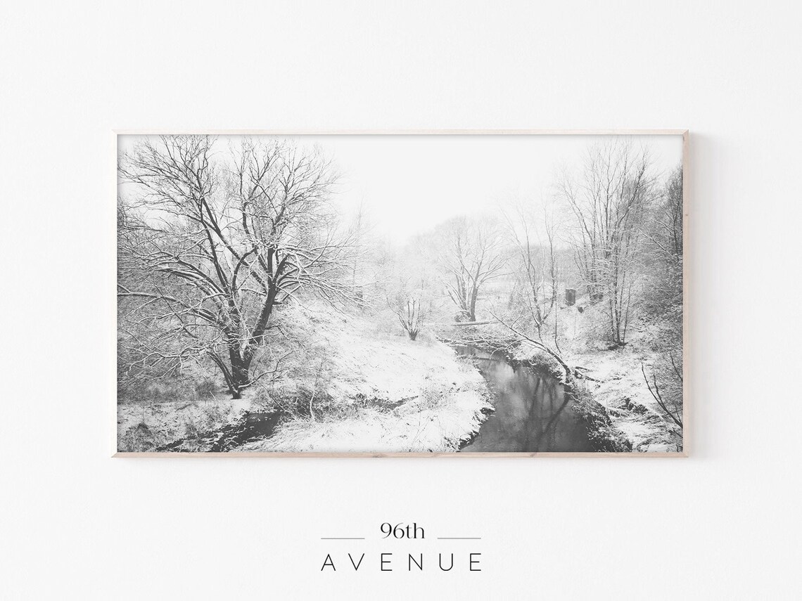Winter River Landscape, Seasonal Wall Art Print